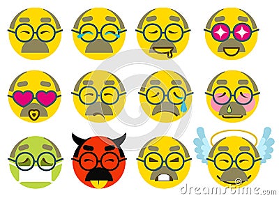 Set smile grandfather senior icon love, joy, sick, sad, anger Vector Illustration