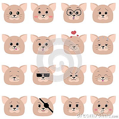 A set of smiles of cat muzzles. Vector Illustration