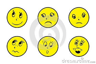 Set smiles crazy emotions isolated on white background Vector Illustration