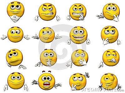 Set of Smiley 3D Emoticons Stock Photo