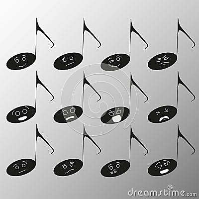 The set of smilies or icons in the form of notes Stock Photo