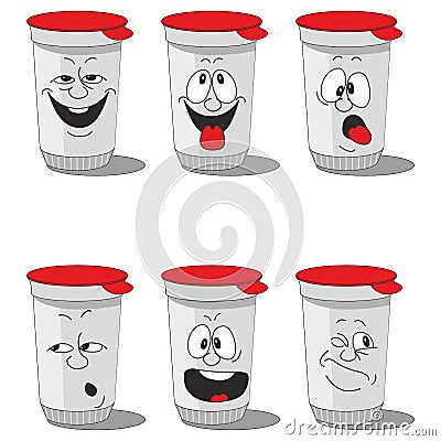 Set smiling plastic cups Vector Illustration