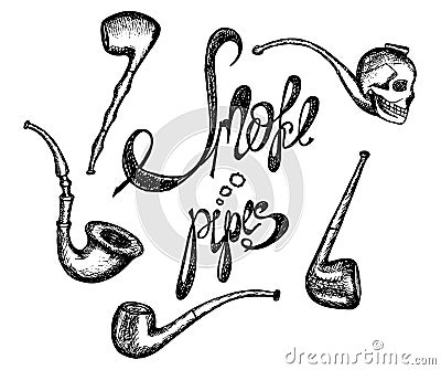 Set of smoke pipes, lettering smoke pipes Vector Illustration