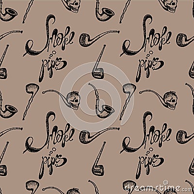 Set of smoke pipes, lettering smoke pipes Vector Illustration