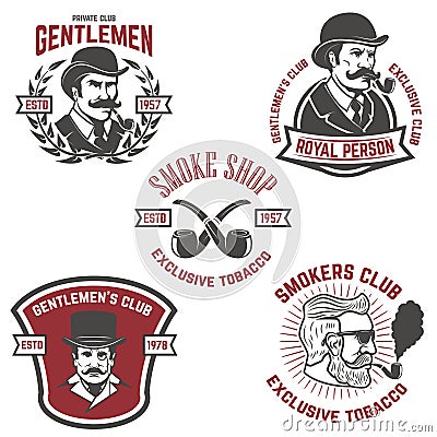 Set of smokers club, gentlemen club labels. Design elements for Vector Illustration