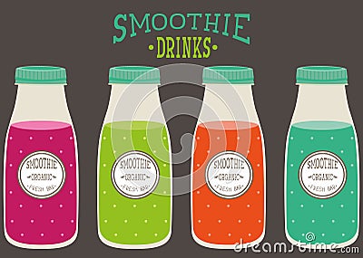set of smoothie in plastic bottles with cover Vector Illustration