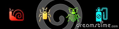 Set Snail, Beetle bug, Chafer beetle and Pressure sprayer icon. Vector Vector Illustration