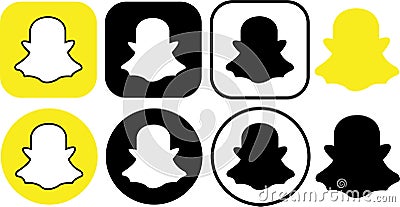 Set of Snapchat logo messenger icons. Group of Realistic social media logotype. Collection of Snap chat app button sheet on Vector Illustration