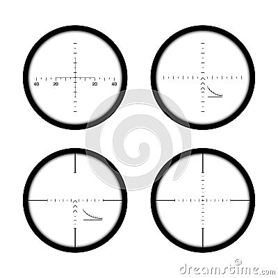 Set of sniper gun scopes. Focus on target. Binocular with measuring scale. Vector illustration Vector Illustration