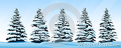 Set of snow-covered firs Vector Illustration