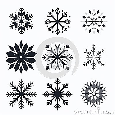 Snowball Fights Vector Art: Symmetrical Black And White Snowflakes Stock Photo