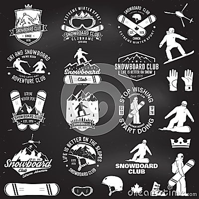 Set of Snowboard Club badges Vector Illustration