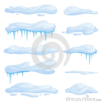 Set snowdrifts in different shapes and sizes. Drifts with icicles Vector Illustration