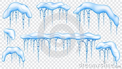 Set of snowdrifts with translucent icicles Vector Illustration