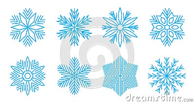 Set snowflake line icons, ice crystal snowflakes signs - vector Vector Illustration