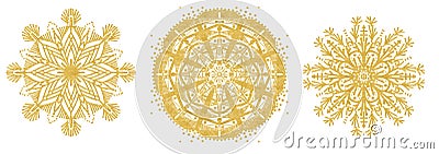 Set of snowflake sketch icon isolated on white background. Hand drawn mandala. Swirl gold icons for infographic, website Stock Photo