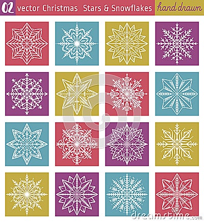 Set with snowflakes line stile over color backgrounds, vector Vector Illustration