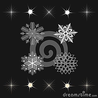 Set of snowflakes and stars Stock Photo