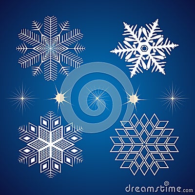 Set of snowflakes and stars vector Vector Illustration