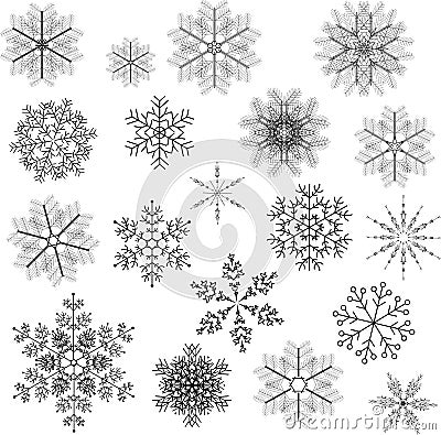 Set of snowflakes on a white background. Winter collection of vector illustrations Vector Illustration