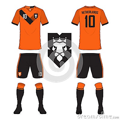 Set of soccer jersey or football kit template for Netherlands Vector Illustration
