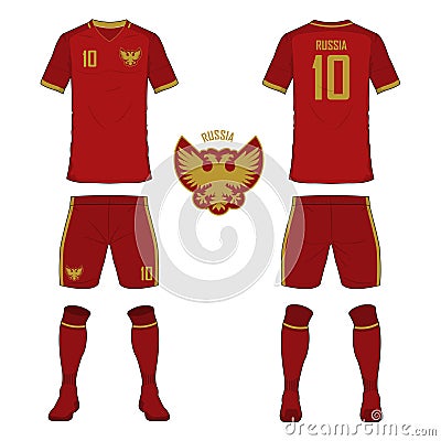 Set of soccer jersey or football kit template for Russia national football team. Vector Illustration