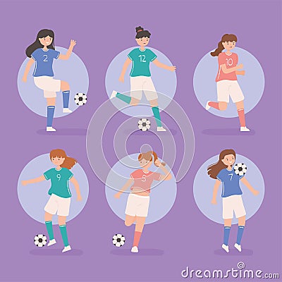 set of soccer women Vector Illustration