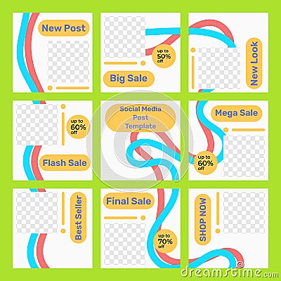 Set of social media post puzzle templates with two nice curved lines Vector Illustration