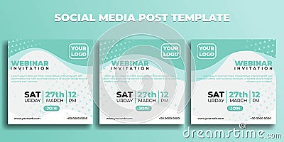 Set of Social media post template. Webinar invitation banner with white green design Vector Illustration