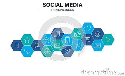 Set of Social Media web icons in line style. Contact, digital, social networks, technology, website. Vector illustration Vector Illustration
