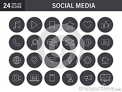 Set of Social Media web icons in line style. Contact, digital, social networks, technology, website. Vector illustration Vector Illustration