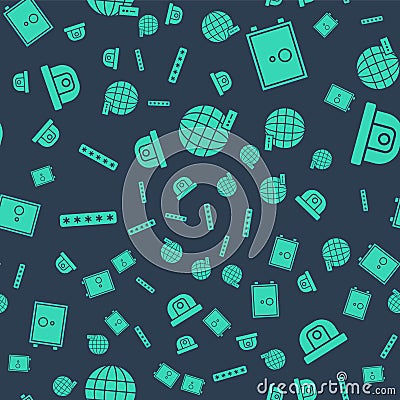 Set Social network, Safe, Password protection and Motion sensor on seamless pattern. Vector Vector Illustration
