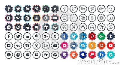 Set of social networking icons in different styles Editorial Stock Photo