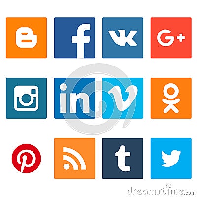 Set of social networking icons. Web design flat icons isolated on white background Vector Illustration