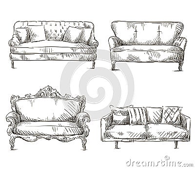 Set of sofas drawings sketch style, vector illustration Vector Illustration