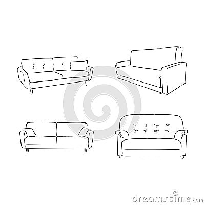 Set of sofas drawings sketch style, vector illustration. sofa vector sketch illustration Cartoon Illustration