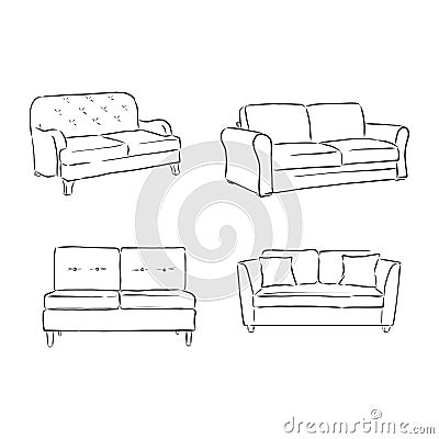 Set of sofas drawings sketch style, vector illustration. sofa vector sketch illustration Cartoon Illustration