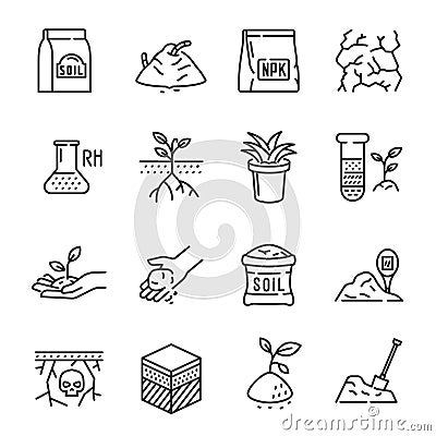 Set soil line icon vector illustration agriculture agronomy eco friendly nature healthy lifestyle Vector Illustration