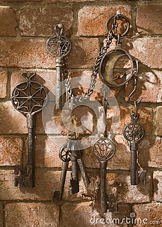 Set of solar keys on a brick wall Stock Photo