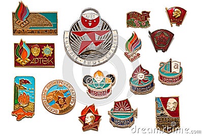 Set of Soviet Union vintage badges Editorial Stock Photo