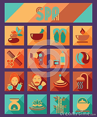 Set of spa and beauty flat icons. Healthcare salon Vector Illustration