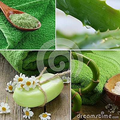 Set spa concept bamboo, salt, natural soap Stock Photo