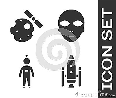 Set Space shuttle and rockets, Satellites orbiting the planet Earth, Astronaut and Alien icon. Vector Vector Illustration