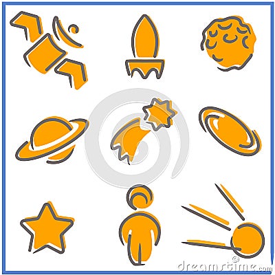 Set of space-themed symbols in a very simple style Stock Photo