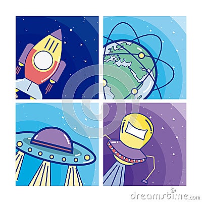 Set of spacecrafts cartoons Vector Illustration