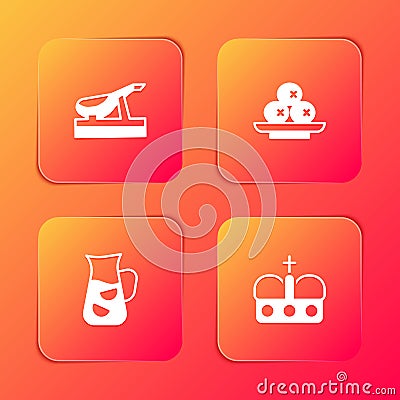 Set Spanish jamon, Olives plate, Sangria and Crown of spain icon. Vector Vector Illustration
