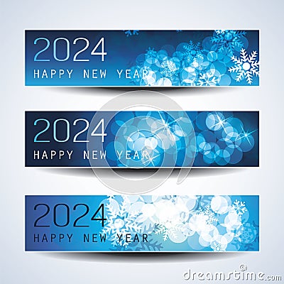 Set of Sparkling Shimmering Ice Cold Blue Horizontal Christmas, Happy New Year Headers or Banners for Web, Vector Design Template Vector Illustration