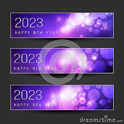 Set of Sparkling Shimmering Ice Cold Purple Horizontal Christmas, Happy New Year Headers or Banners for Web, Vector Design Vector Illustration