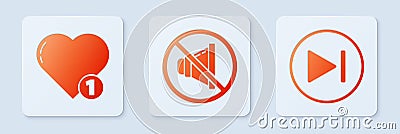 Set Speaker mute, Like and heart and Fast forward. White square button. Vector Vector Illustration