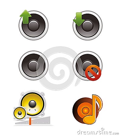 Set of Speaker and Volume Icons Stock Photo
